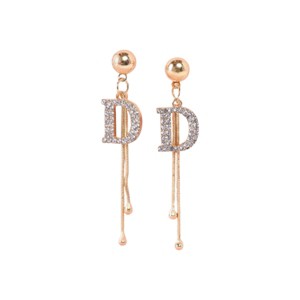 Slickblue Women's Jewelry, Gold Double Wire Drop Earrings with Rhinestone "D" Accent, 2.5" Length, Alloy - 1 of 2