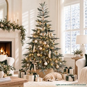 7ft Snow Flocked Artificial Christmas Tree, King Noble Fir 700 Tips PE PVC Xmas Trees Metal Stand