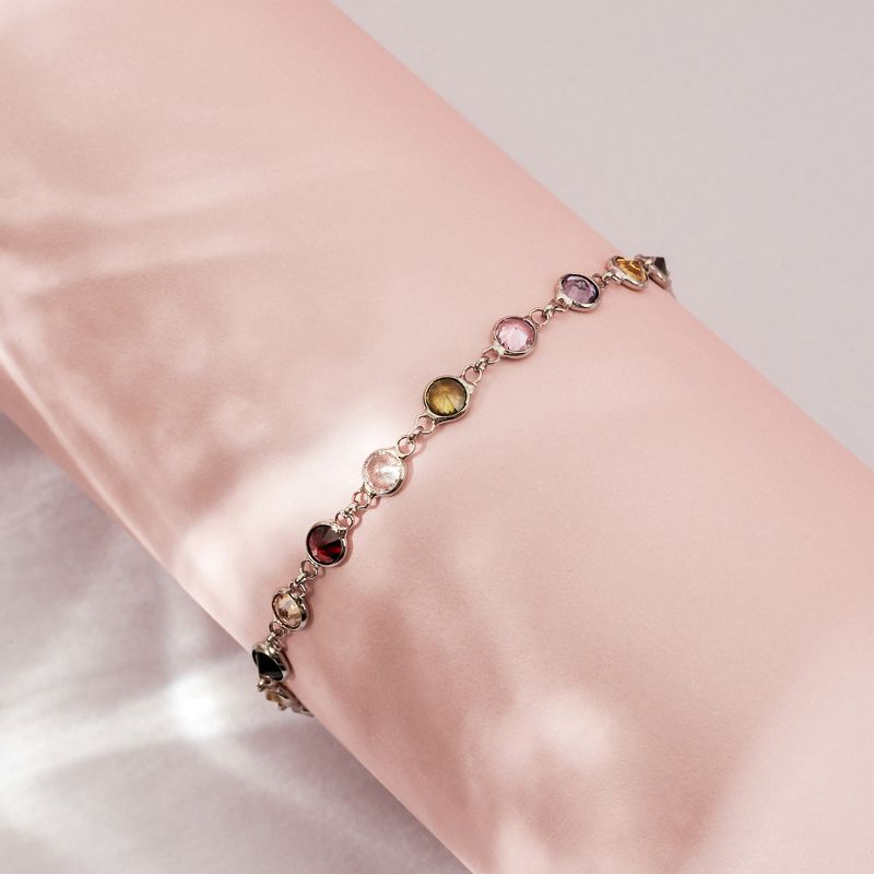 Girls' Multicolored Bezel Set CZ Bracelet Sterling Silver - In Season Jewelry, 3 of 4