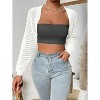 Womens Bolero Cropped Crochet Shrug Sweater Knit Cardigans with Lantern Sleeve Drop Shoulder Knit Bolero Sweater - 3 of 4