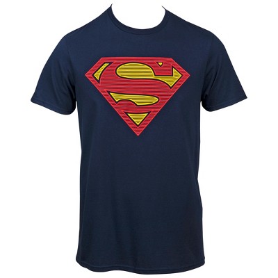 Mens Superman Lined Symbol Navy T-Shirt