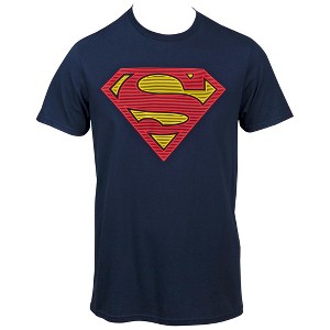 Mens Superman Lined Symbol Navy T-Shirt - 1 of 2