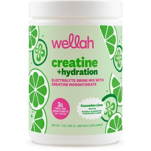 Wellah Creatine + Hydration Powder (Cucumber Lime) 30 Servings - Electrolyte Drink Mix with 3g of Creatine Monohydrate - 1 of 4