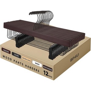 BP4U 14" Premium Wooden Adjustable Pants Hangers, Solid Wood Skirt & Trouser Hangers with 360° Swivel Hook and Wrinkle-Free Design - 1 of 4