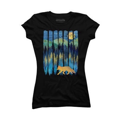 Junior's Design By Humans Fox Forest Night By Maryedenoa T-Shirt