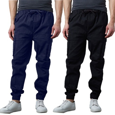 Jump Start Men s Slim Fit Cotton Flex Stretch Cargo Jogger Pants 2 Pack black Navy l Target