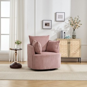 Swivel Accent Chair,Upholstered Swivel Chair with Curved Backrest and Metal Base,Barrel Swivel Chair for Living Room or Bedroom-Koiai - 1 of 4