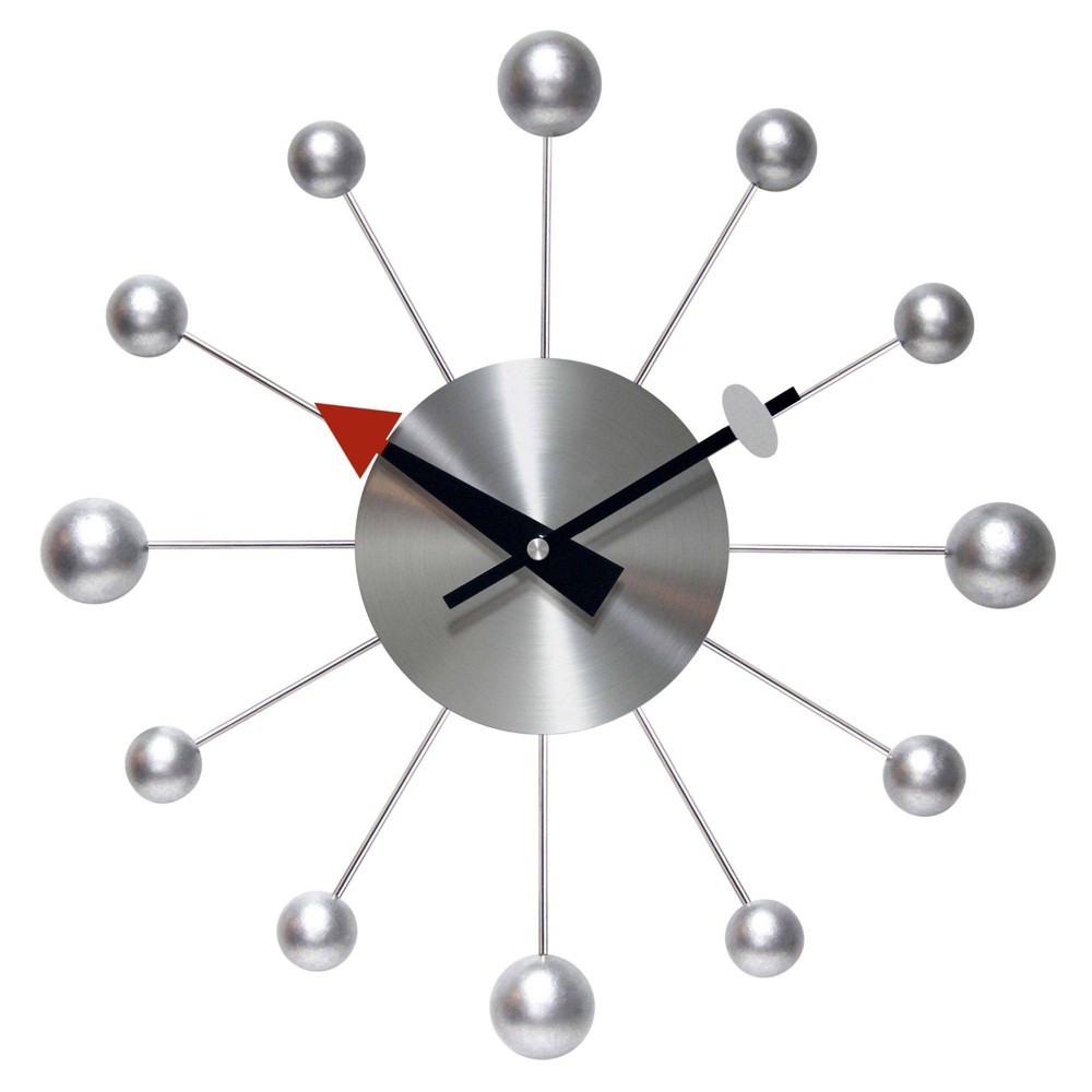 Photos - Wall Clock 15" Orb Spoke Retro  Silver - Infinity Instruments