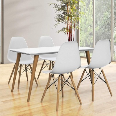 White Armless Dining Side Chairs with Beech Wood Legs (Set of 4)