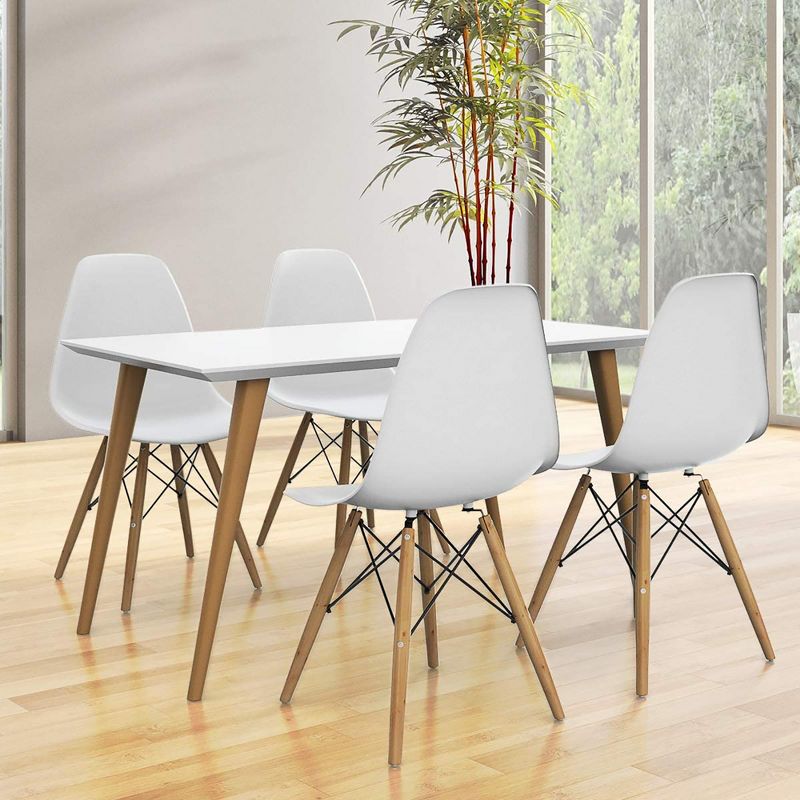 COSTWAY Set of 4 Mid Century Modern Style Dining Side Chair Wood Leg, 3 of 10
