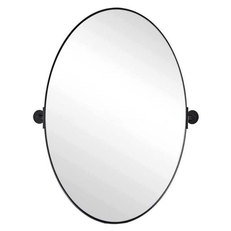 ANDY STAR P02-S10-O2538B Modern 25 x 38 Inch Oval Wall Hanging Bathroom Vanity Mirror with Adjustable Pivoting Stainless Steel Frame, Matte Black, 1 of 7