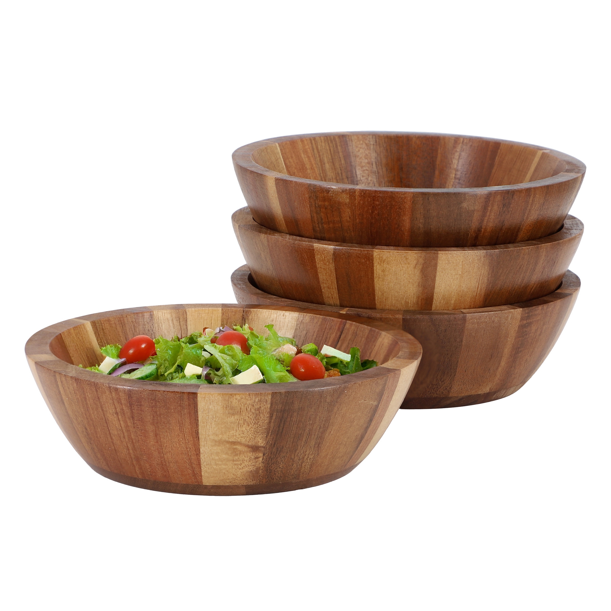 MegaChef 4 Piece Acacia Wood 7 Inch Salad Bowl Set in Dark Brown