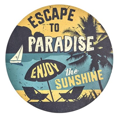 Escape to Paradise Round Vintage MDF Wall Plaque