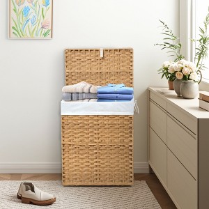 JIONJOY 23.7 gal. Wicker Hamper w/Lid, Foldable Design, Removable Compartment & Washable Liner - 1 of 4