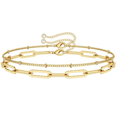 Turandoss Dainty Gold Bracelets for Women, Adjustable Layered Chain Bracelet Non Tarnish, Gold Jewelry for Women, Birthday Gifts for her, 6+2In Gold