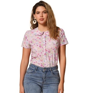 INSPIRE CHIC Women's Summer Peter Pan Collar Button Front Vintage Floral Print Blouse - 1 of 4