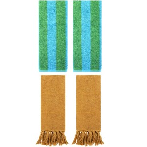 REGALWOVEN 4 Packs Striped and Solid Tassels Absorbent Soft Cotton Hand Towel for Bathroom - 1 of 4
