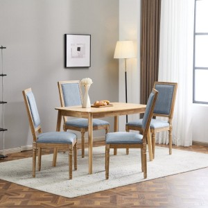 TiramisuBest [Set of 4] French Country Dining Chairs with Cane Backrest & Upholstered Seats,Vintage Solid Wood Frame,Blue Gray - 1 of 4