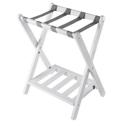White Folding Wood Luggage Rack with Shelf
