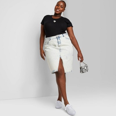 plus size midi jean skirt