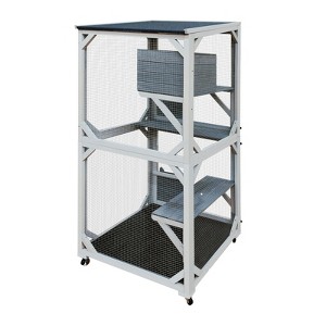 AZL1 Life Concept Pet Crates and Houses 30.7 Wooden Catio Outdoor Enclosure with Wheels 4 Platforms for Indoor Cats, Gray, 39"*33"*9.45" - 1 of 4