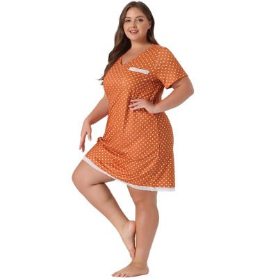 Agnes Orinda Women's Plus Size Pajamas Knit Lace Trim Polka Dots Short Sleeve Nightgowns