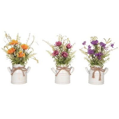 Transpac Metal Floral Jug Decor Set of 3 Multicolored Spring Home Decorations for Indoor Use and Gift Giving