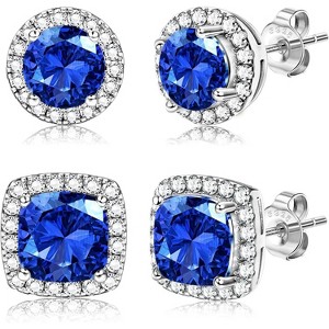 Hayoso 18K Gold Plated Halo Stud Earrings 925 Sterling Silver Cubic Zirconia Stud Earrings Round Square Diamonique Stud - 1 of 4