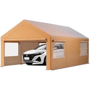 10x20 FT Carport, Heavy Duty Car Canopy with Removable Sidewalls, Doors and Ventilated Window, Portable Garage, Waterproof and UV Protection Garage - 1 of 4