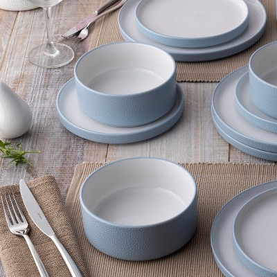 Aqua and White Porcelain 12-Piece Dinnerware Set, Service for 4