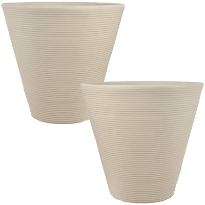 Sunnydaze Indoor/Outdoor Patio, Garden, or Porch Weather-Resistant Double-Walled Walter Flower Pot Planter - 16" - Antique White - 2pk