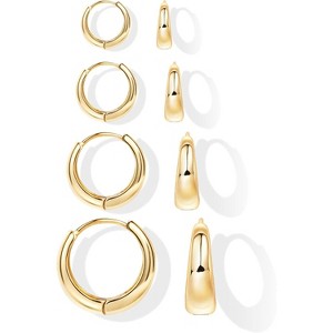 Silver Hoop Earrings Set: Chunky & Huggie Stack for Multiple Piercings. - 1 of 4