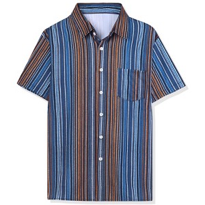 Lars Amadeus Men's Summer Hawaiian Short Sleeve Button Down Striped Shirts - 1 of 4