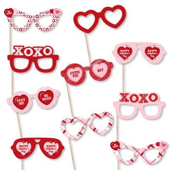 Big Dot of Happiness Conversation Hearts Glasses - Paper Card Stock Valentine's Day Party Photo Booth Props Kit - 10 Count