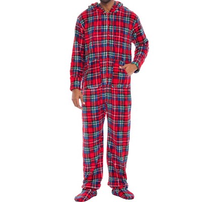 Adr Men's Hooded Footed Adult Onesie Pajamas Set, Plush Winter Pjs With ...