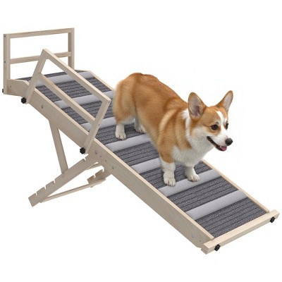 PawHut Dog Ramp for Couch, Folding Pet Ramp, 4 Adjustable Height from 15" to 19", Pet Step with Safety Side Rails for Small to Large Dogs