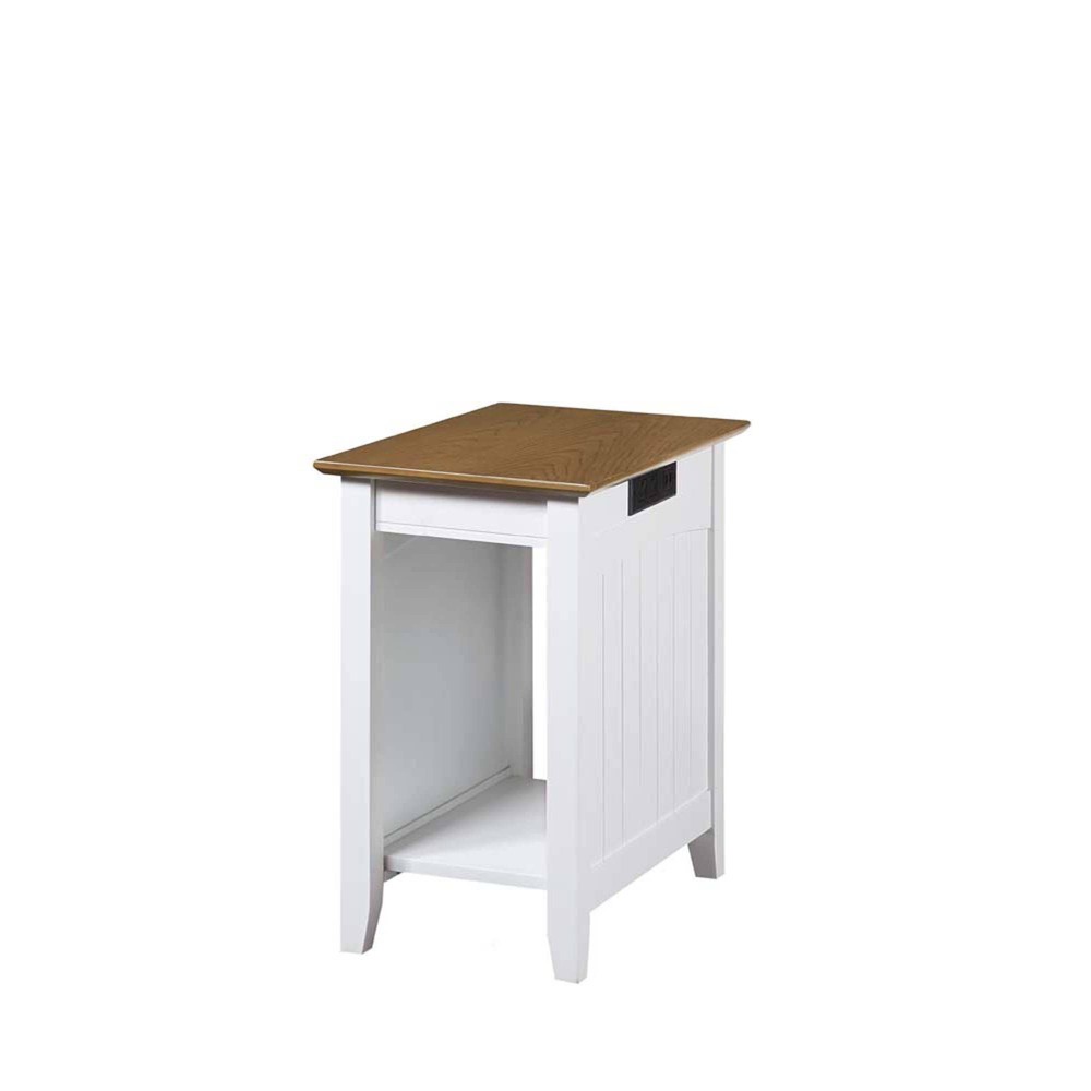 Breighton Home Edison End Table with Charging Station Driftwood/White: Mid-Century Modern Design, MDF Construction