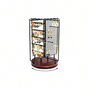 Rotating Jewelry Organizer Stand with 28 Necklace Hooks, Earring Holder, Holds Over 100 Pairs - Black - 1 of 4