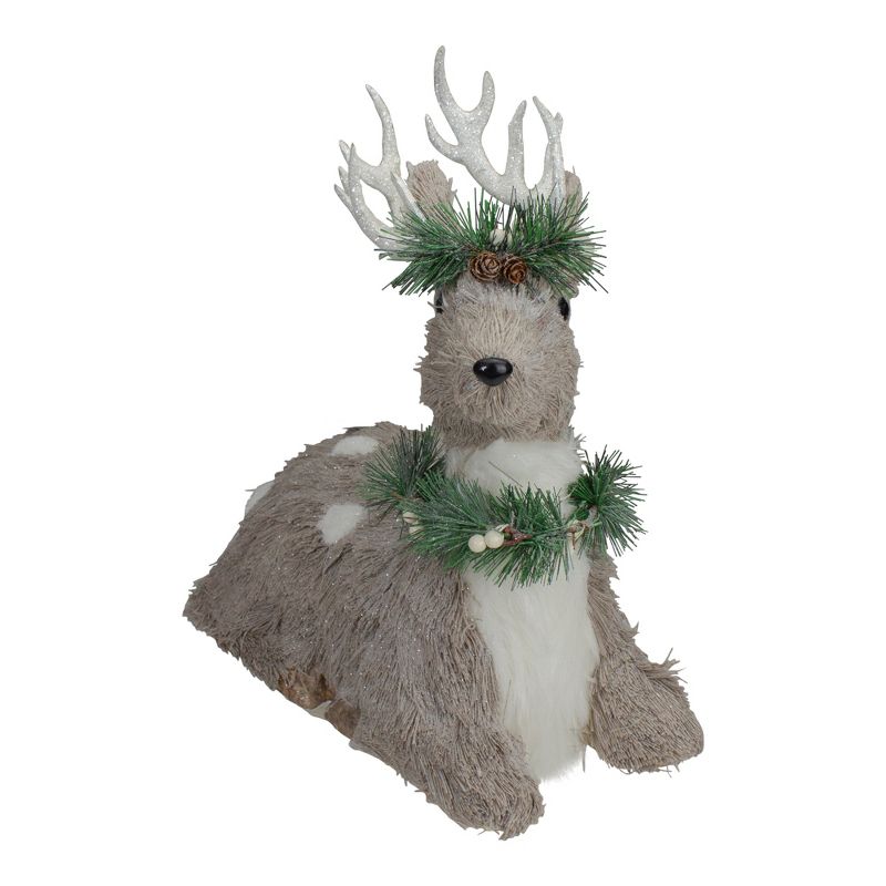 Northlight 14" Gray Sitting Sisal Reindeer with Wreath Christmas Figure, 2 of 5