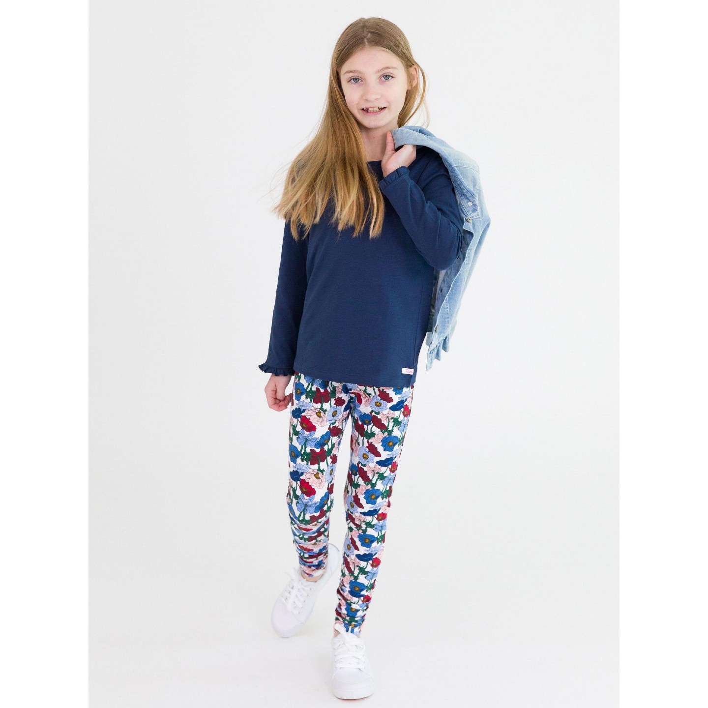 Футболка RuffleButts Knit Long Sleeve Ruffle Layering Tee - Dark Navy для девочек, цвет: Тёмный тёмно-синий — фото 2