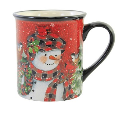 Tabletop Christmas Lodge Snowman Mug. Pine Trees Birds Beverage Certified International  -  Drinkware