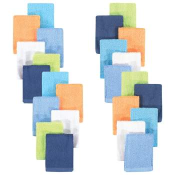 Hudson Baby Infant Boy 24Pc Rayon from Bamboo Woven Washcloths, Blue Orange Lime, One Size