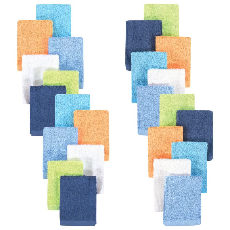 Hudson Baby Infant Boy 24Pc Rayon from Bamboo Woven Washcloths, Blue Orange Lime, One Size, 1 of 3