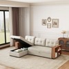 VASIP Upholstered Pull Out Sectional Sofa with Storage Chaise, Convertible Corner Couch, Beige-Wooden handrail - 4 of 4