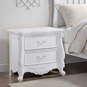 Royal Hampton Nightstand with 2 Drawers Scrolled Details, 32 Inch White Wood - 1 of 1