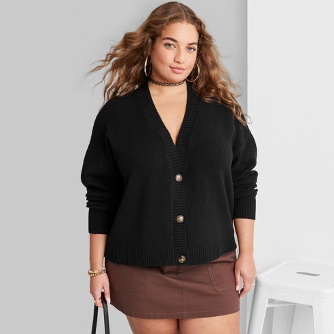Women's Slouchy Button-Front Cardigan - Wild Fable™ Black XXL