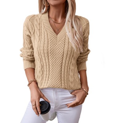 BLUEMING Women's V Neck Long Sleeve Pullover Sweater Lightweight Knit Sweaters Novelty Sweaters