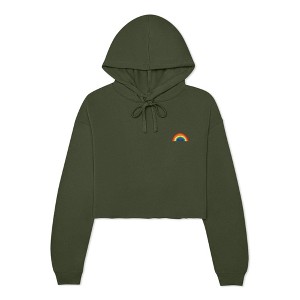 Dalix Rainbow Embroidered Fleece Cropped Hoodie Cold Fall Winter Women - 1 of 4