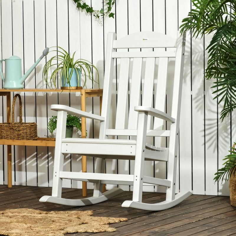 Outsunny Outdoor Rocking Chair, Traditional Slatted Porch Rocker with Armrests, Fade-Resistant Waterproof HDPE for Indoor & Outdoor, White, 2 of 7