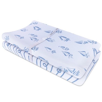 Image of Ely's & Co. Baby Changing Pad Cover - Cradle Sheet  100% Combed Jersey Cotton Blue Nautical Print 2 Packs